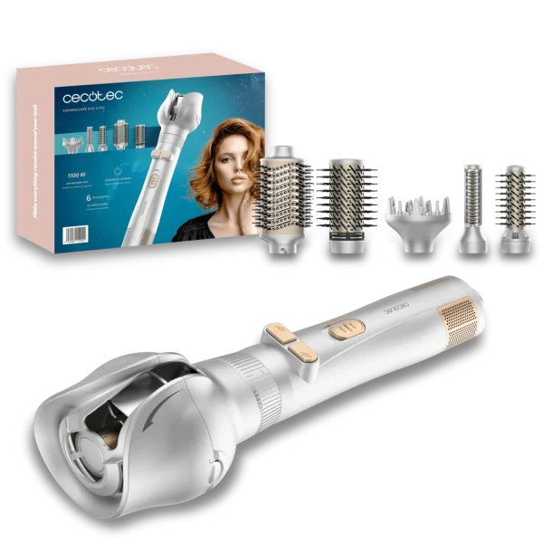 Cepillo de aire rotativo Cecotec CeramicCare 6in1 Gyro con 6 cabezales intercambiables y rizador automático
