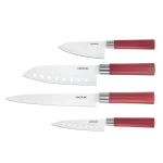 Juego de 4 cuchillos Santoku Cecotec con recubrimiento cerámico y estuche rojo vista frontal