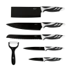 Vista frontal del Set de 6 cuchillos Cecotec Swiss Chef color negro con hojas de acero inoxidable y revestimiento cerámico en su caja original