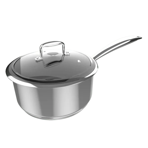 Cazo Polka Classy 16 Pot Steel de acero inoxidable 18/10 con tapa de cristal y mango remachado vista frontal