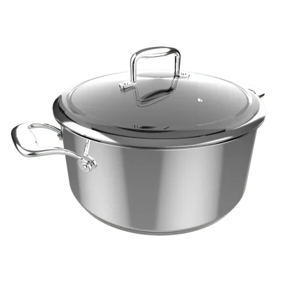Olla Polka Classy 28 Pot Steel de acero inoxidable con tapa de cristal y asas remachadas vista frontal
