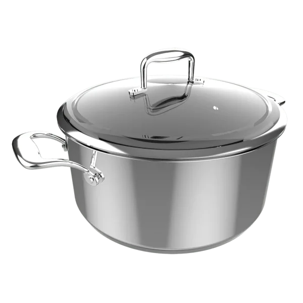 Olla Polka Classy 28 Pot Steel de acero inoxidable con tapa de cristal y asas remachadas vista frontal