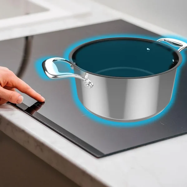 Imagen 7 Olla de acero inoxidable 18/10 de 28 cm y 7,5 L. Incluye tapa de cristal, revestimiento antiadherente y es apta para todas las cocinas, incluida inducción.