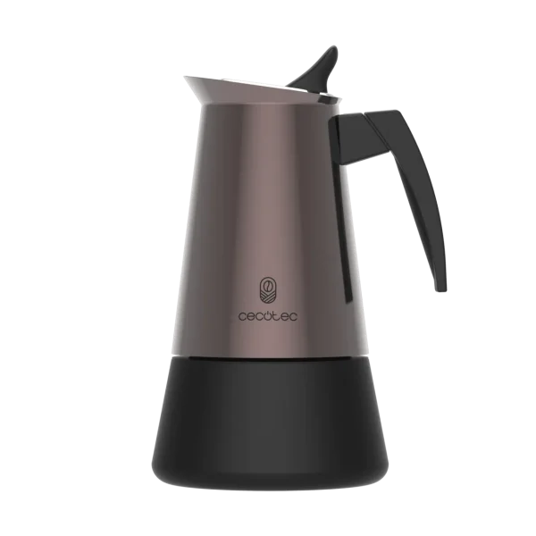 Imagen 2 Cafetera italiana Piccolina 900 Bronze de acero inoxidable para 10 tazas. Compatible con inducción, gas y vitrocerámica. Diseño elegante y duradero.