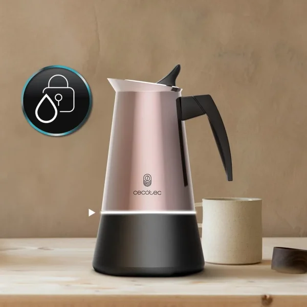 Imagen 7 Cafetera italiana Piccolina 900 Bronze de acero inoxidable para 10 tazas. Compatible con inducción, gas y vitrocerámica. Diseño elegante y duradero.