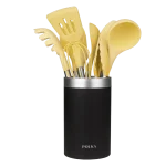 Set de utensilios de cocina Polka Experience Vulcano amarillo de 9 piezas con soporte, mangos de acero y cabezales de silicona