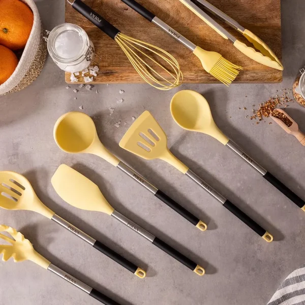 Imagen 3 Set de 9 utensilios de cocina Cecotec Polka Experience Vulcano en amarillo. Fabricados en silicona y acero con acabado Soft Touch y soporte organizador.