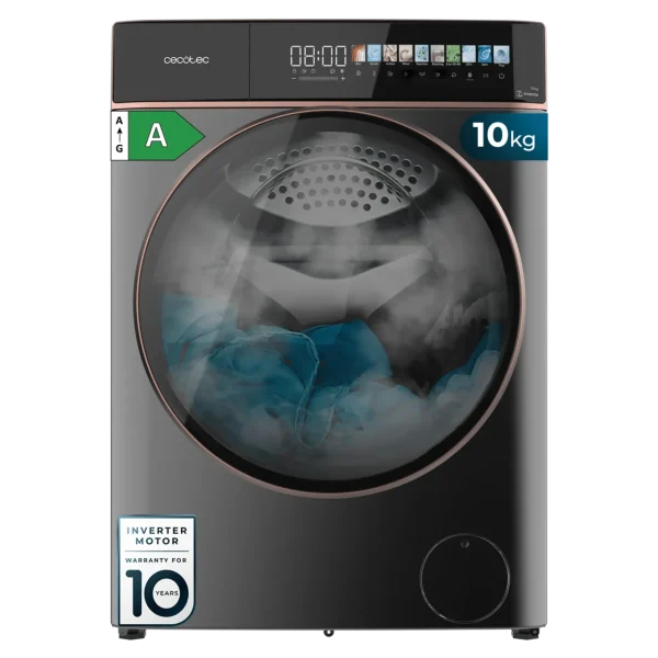 Lavadora de carga frontal Cecotec Bolero DressCode 10900 Inverter FullColor en acabado Steel, capacidad 10 kg y panel frontal a color de 10,3 pulgadas
