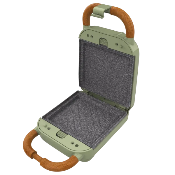 Imagen 2 Sandwichera Rock'nToast Retro One Green de Cecotec. Diseño vintage, 600 W y 3 placas desmontables: sándwiches, gofres y grill. Revestimiento RockStone.