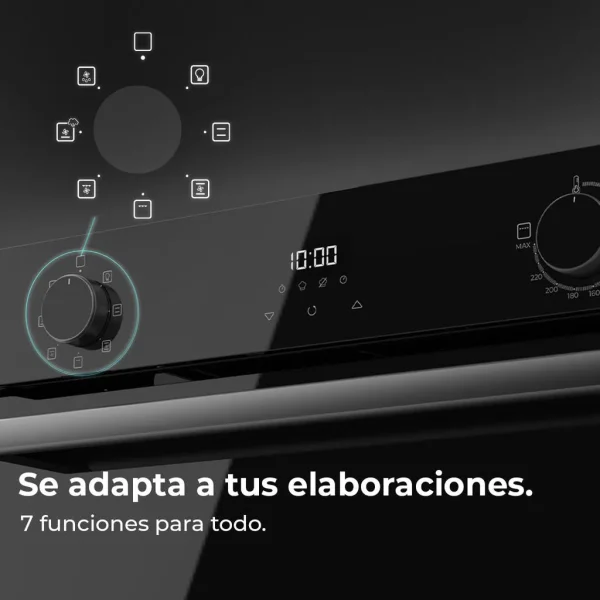 Imagen 7 Horno integrable Cecotec de 53L y 2600W. Con 7 funciones, Steam Assist y diseño Glass Black. Eficiencia energética clase A para una cocina profesional.