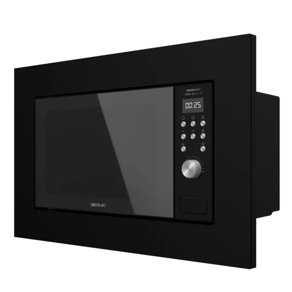 Microondas digital encastrable Cecotec GrandHeat 2000 Built-in Black con frontal de cristal negro y controles digitales