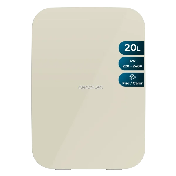 Frigorífico mini Bolero MiniCooling 20L Bahamas Beige de Cecotec con asa de transporte y diseño compacto.