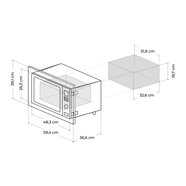 Imagen 2 Microondas digital encastrable de 23 L con 900 W de potencia, grill de 1000 W y 9 funciones preconfiguradas en color blanco. Optimización de espacio y diseño.