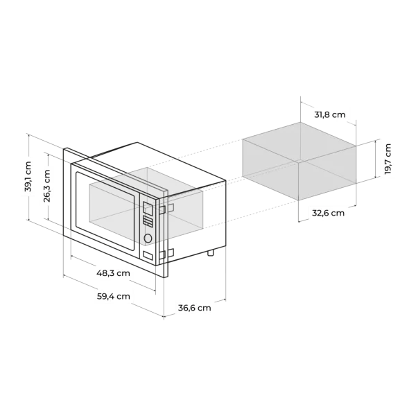Imagen 7 Microondas digital encastrable de 23 L con 900 W de potencia, grill de 1000 W y 9 funciones preconfiguradas en color blanco. Optimización de espacio y diseño.