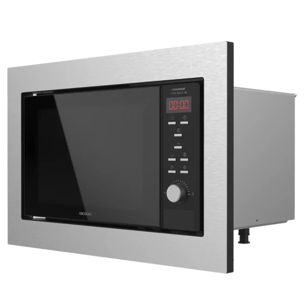 Microondas digital encastrable Cecotec GrandHeat 2350 Built-In SteelBlack con panel de control táctil y acabado en acero negro.