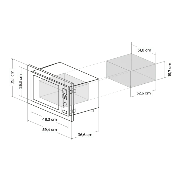 Imagen 2 Microondas encastrable digital de 23 L con 900 W de potencia y grill. Diseño SteelBlack elegante, 9 funciones preconfiguradas y temporizador para tu cocina.