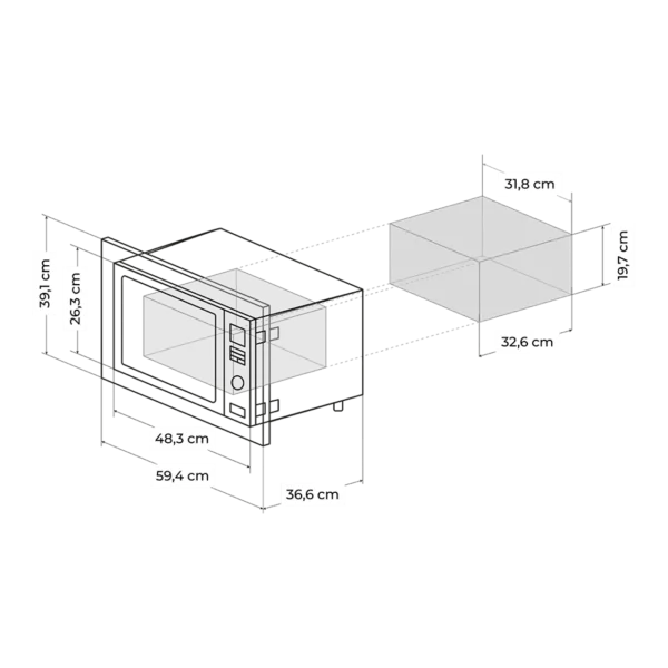 Imagen 6 Microondas encastrable digital de 23 L con 900 W de potencia y grill. Diseño SteelBlack elegante, 9 funciones preconfiguradas y temporizador para tu cocina.