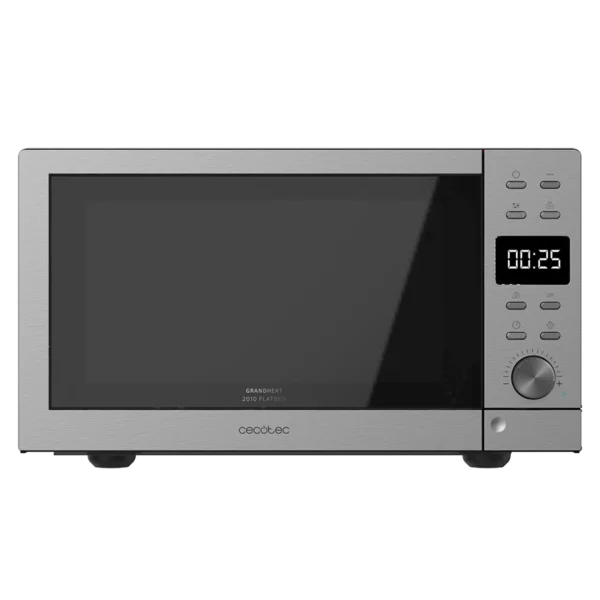 Imagen 2 El microondas digital sin plato Cecotec GrandHeat 2010 Flatbed Steel ofrece 20L de capacidad, 700W de potencia, 900W de grill y una limpieza muy sencilla.