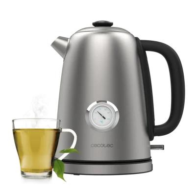 Hervidor de agua eléctrico Cecotec Thermosense 620 Vintage de acero inoxidable con termómetro analógico frontal y diseño retro