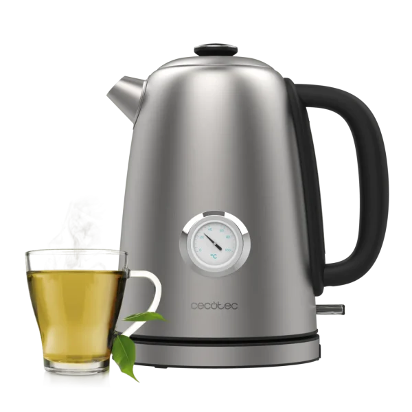 Hervidor de agua eléctrico Cecotec Thermosense 620 Vintage de acero inoxidable con termómetro analógico frontal y diseño retro