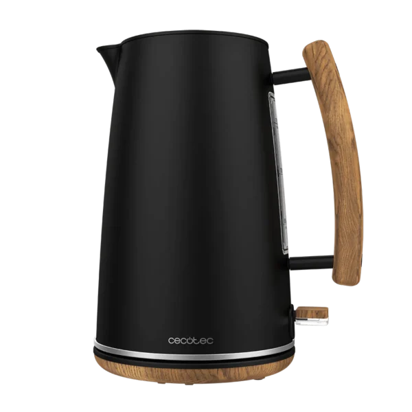 Hervidor de agua eléctrico Cecotec ThermoSense 400 Black Woody de acero inoxidable negro con detalles en madera y base giratoria