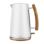 Hervidor de agua eléctrico Cecotec ThermoSense 400 White Woody de acero inoxidable blanco con asa efecto madera y base 360 grados