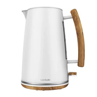 Hervidor de agua eléctrico Cecotec ThermoSense 400 White Woody de acero inoxidable blanco con asa efecto madera y base 360 grados