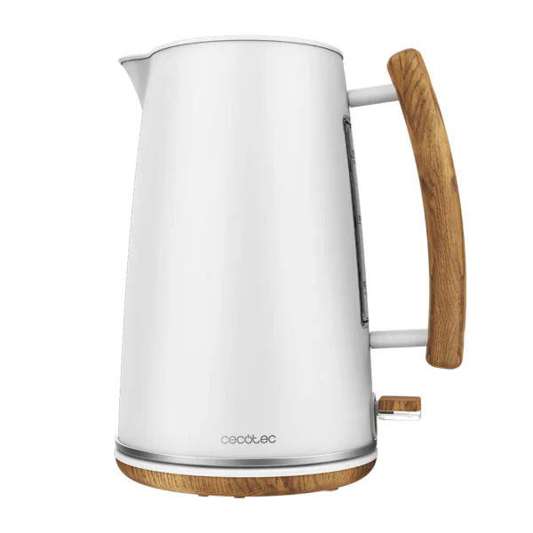 Hervidor de agua eléctrico Cecotec ThermoSense 400 White Woody de acero inoxidable blanco con asa efecto madera y base 360 grados