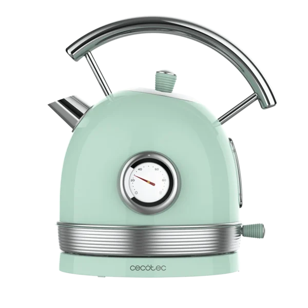 Hervidor de agua eléctrico Cecotec ThermoSense 420 Vintage Light Green de acero inoxidable estilo retro con medidor de temperatura frontal