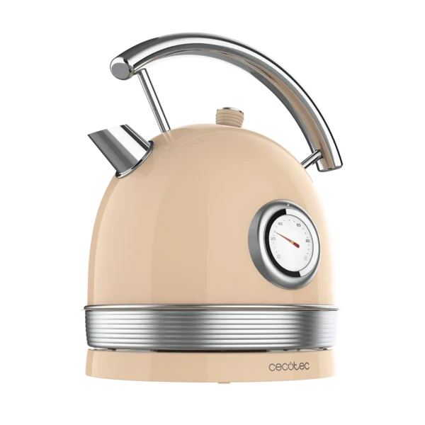 Imagen 2 Hervidor de agua eléctrico estilo vintage de 1,8 litros y 2200 W. Diseño en acero inoxidable beige con medidor de temperatura y base 360º para máxima comodidad.