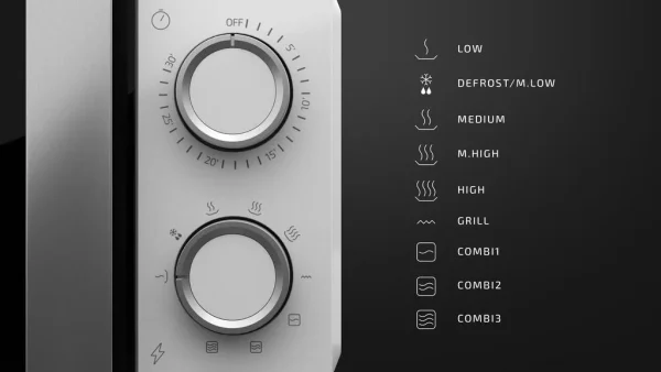 Imagen 7 Microondas con grill Cecotec ProClean 3110 de 20 litros. Ofrece 700W de potencia, grill de 800W, tecnología 3DWave y 6 niveles en un diseño blanco elegante.