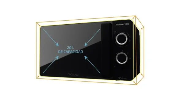 Imagen 8 Microondas Cecotec ProClean 3030 negro con 20L de capacidad y 700W de potencia. Su revestimiento Ready2Clean facilita la limpieza. 6 niveles de uso.