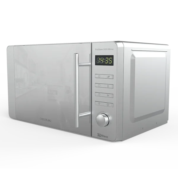 Microondas Cecotec ProClean 5020 Mirror de 20L y 700W con frontal efecto espejo y tirador de acero inoxidable