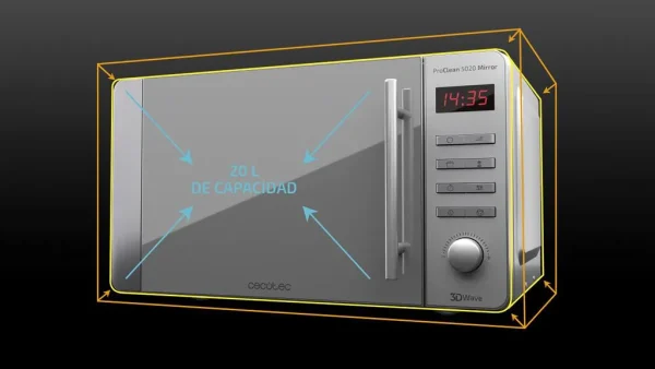 Imagen 7 Microondas Cecotec ProClean 5020 Mirror de 20 litros y 700W. Diseño frontal elegante con efecto espejo, tecnología 3DWave y revestimiento Ready2Clean.