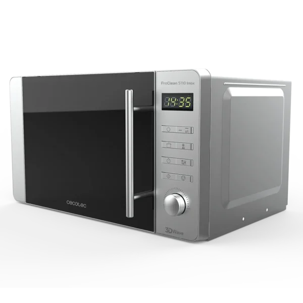 Microondas Cecotec ProClean 5110 Inox de 20 litros con frontal de acero inoxidable y tirador metálico