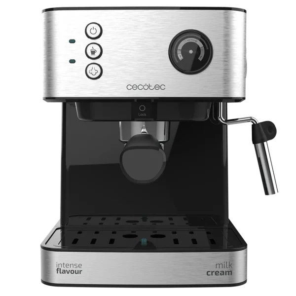 Imagen 2 Cafetera Cecotec Power Espresso 20 Professionale de 850 W y 20 bares. Incluye manómetro de control, vaporizador orientable y acabados en acero inoxidable.