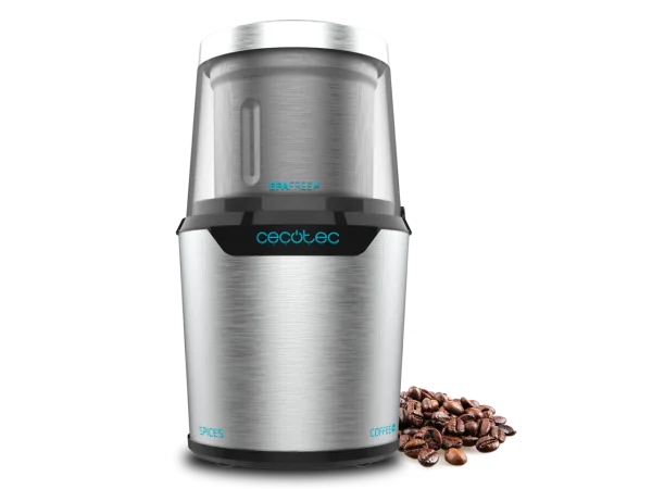Molinillo de café y especias TitanMill 300 DuoClean de Cecotec con acabado en acero inoxidable y dos vasos de triturado.