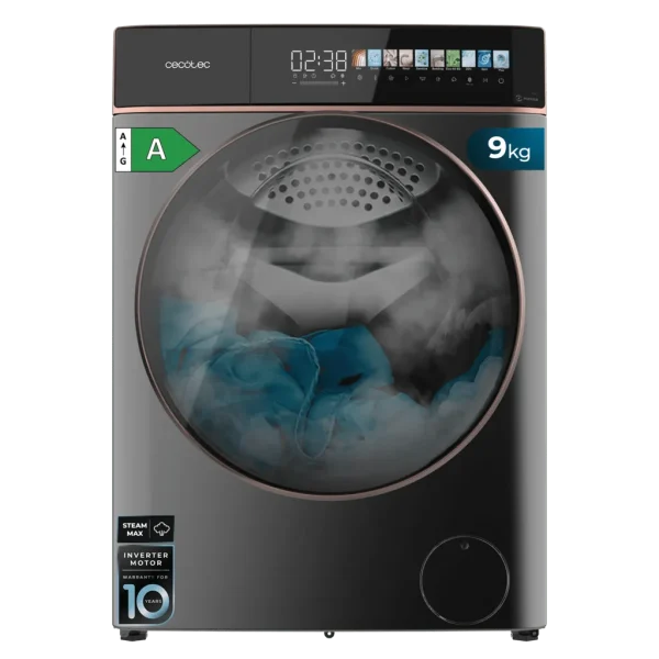 Lavadora de carga frontal Cecotec Bolero DressCode 9900 Inverter FullColor Steel A de 9 kg con pantalla táctil