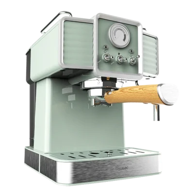 Cafetera express Cecotec Power Espresso 20 Tradizionale Light Green con diseño vintage, manómetro y vaporizador