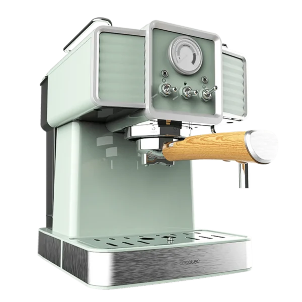 Cafetera express Cecotec Power Espresso 20 Tradizionale Light Green con diseño vintage, manómetro y vaporizador