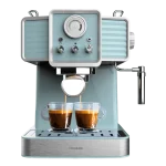 Cafetera express Cecotec Power Espresso 20 Tradizionale color azul claro con manómetro y diseño vintage