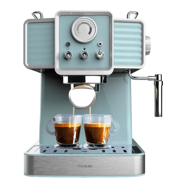 Cafetera express Cecotec Power Espresso 20 Tradizionale color azul claro con manómetro y diseño vintage