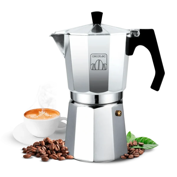 Cafetera italiana Mokclassic 900 Shiny de Cecotec en aluminio fundido con acabado brillante y capacidad para 9 tazas
