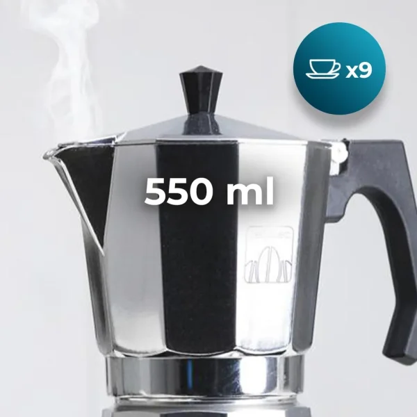 Imagen 5 Cafetera italiana Mokclassic 900 Shiny de Cecotec fabricada en aluminio fundido para 9 tazas. Diseño elegante con mango ergonómico y acabados de alta calidad.