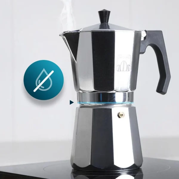 Imagen 6 Cafetera italiana Mokclassic 900 Shiny de Cecotec fabricada en aluminio fundido para 9 tazas. Diseño elegante con mango ergonómico y acabados de alta calidad.