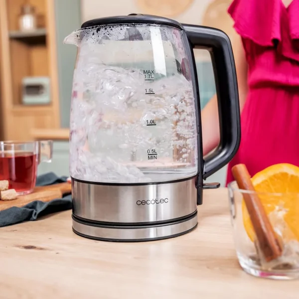 Imagen 5 Hervidor de agua eléctrico de 1,7 L y 2200 W con cuerpo de vidrio de borosilicato. Resistente, libre de BPA y con iluminación LED interior para fácil control.