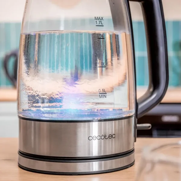 Imagen 6 Hervidor de agua eléctrico de 1,7 L y 2200 W con cuerpo de vidrio de borosilicato. Resistente, libre de BPA y con iluminación LED interior para fácil control.