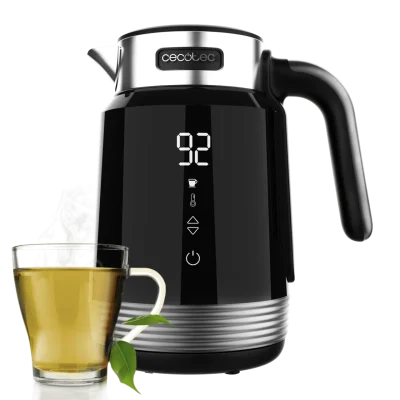 Hervidor de agua eléctrico Cecotec ThermoSense 600 Touch Black con pantalla digital y base de carga