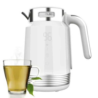 Hervidor de agua eléctrico blanco Cecotec ThermoSense 600 Touch con pantalla táctil y base giratoria