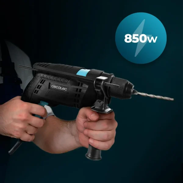 Imagen 3 Taladro percutor PowerDrill 850 Keyless de Cecotec con 850 W, 4800 rpm y portabrocas de 13 mm. Incluye maletín y 9 brocas para perforar madera, metal y pared.